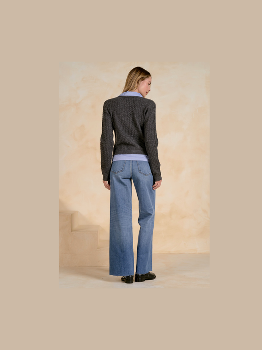 Charcoal Blue Cardigan Collared
