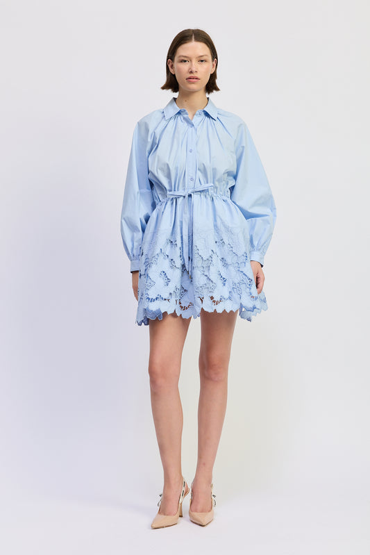 Cutwork Embroidery Mini Shirt Dress