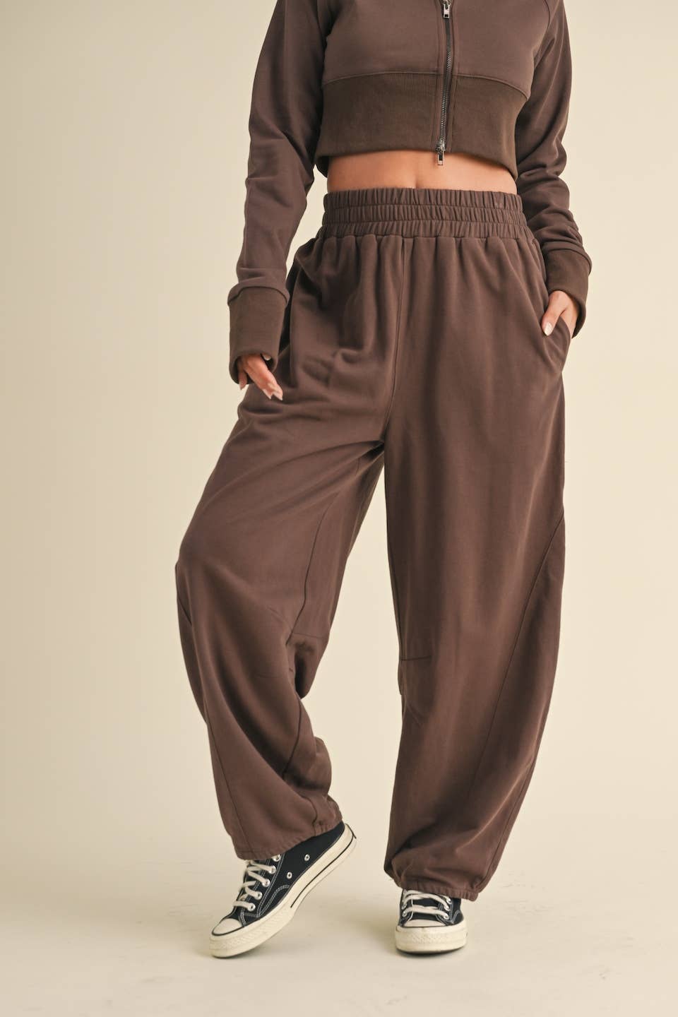 French Terry Crop Jacket and Flowy Jogger Pants Set