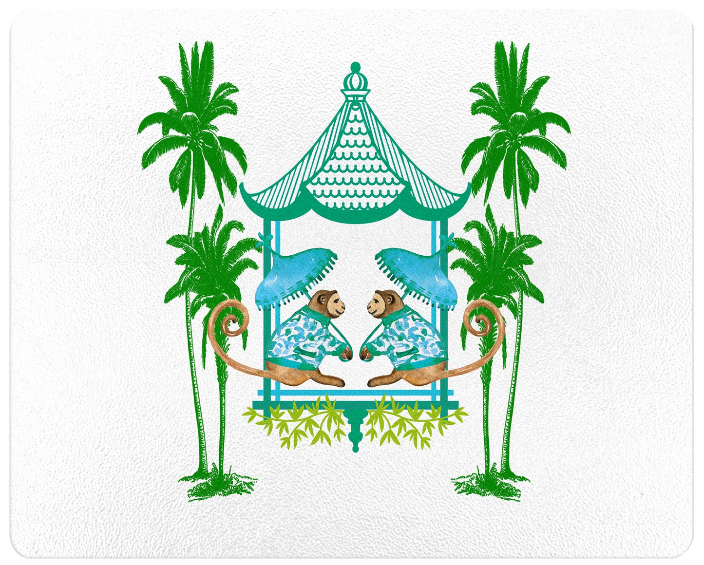 GB6631-Chic Monkey with Palms Aqua and Green Glass Cutting Board