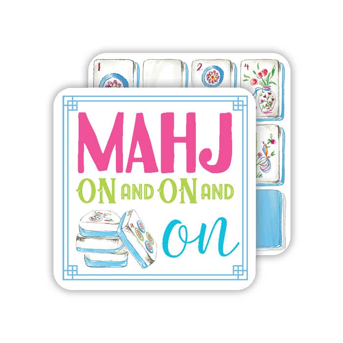 Mahjong Icons Pots Fan Tiles and Flowers Square Coasters - Thumbnail 4