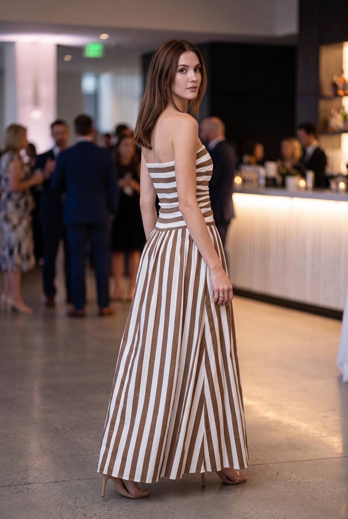 Stripe ruched strapless maxi dress