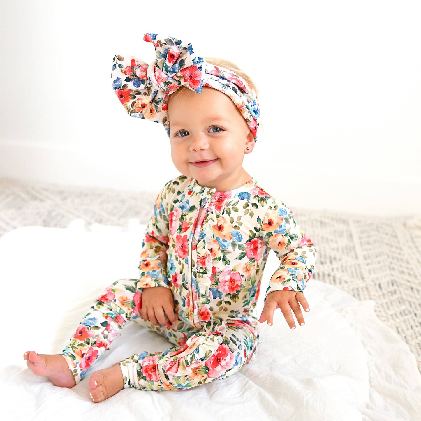 Nayeli RUFFLE ZIP Bamboo One Piece Floral Baby Clothing