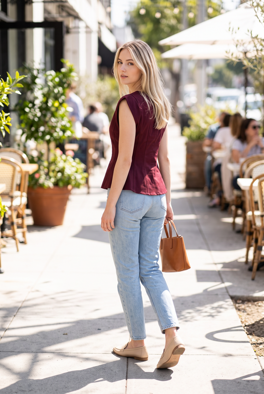 Stretch Cap Sleeve Peplum Top