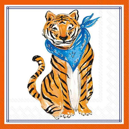 Paper Cocktail Napkin 20 Ct Blue Sitting Tiger Hometown