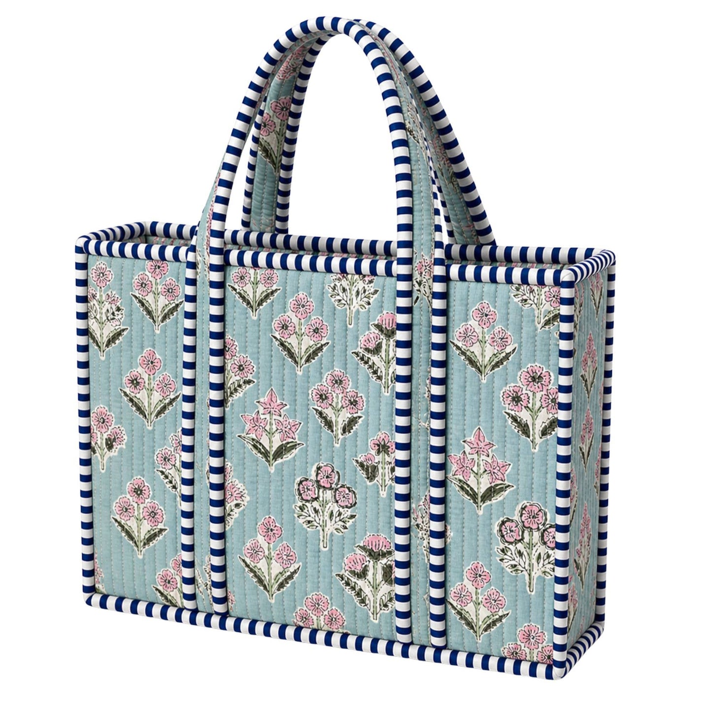 Light Blue Floral Quilted Bag Print