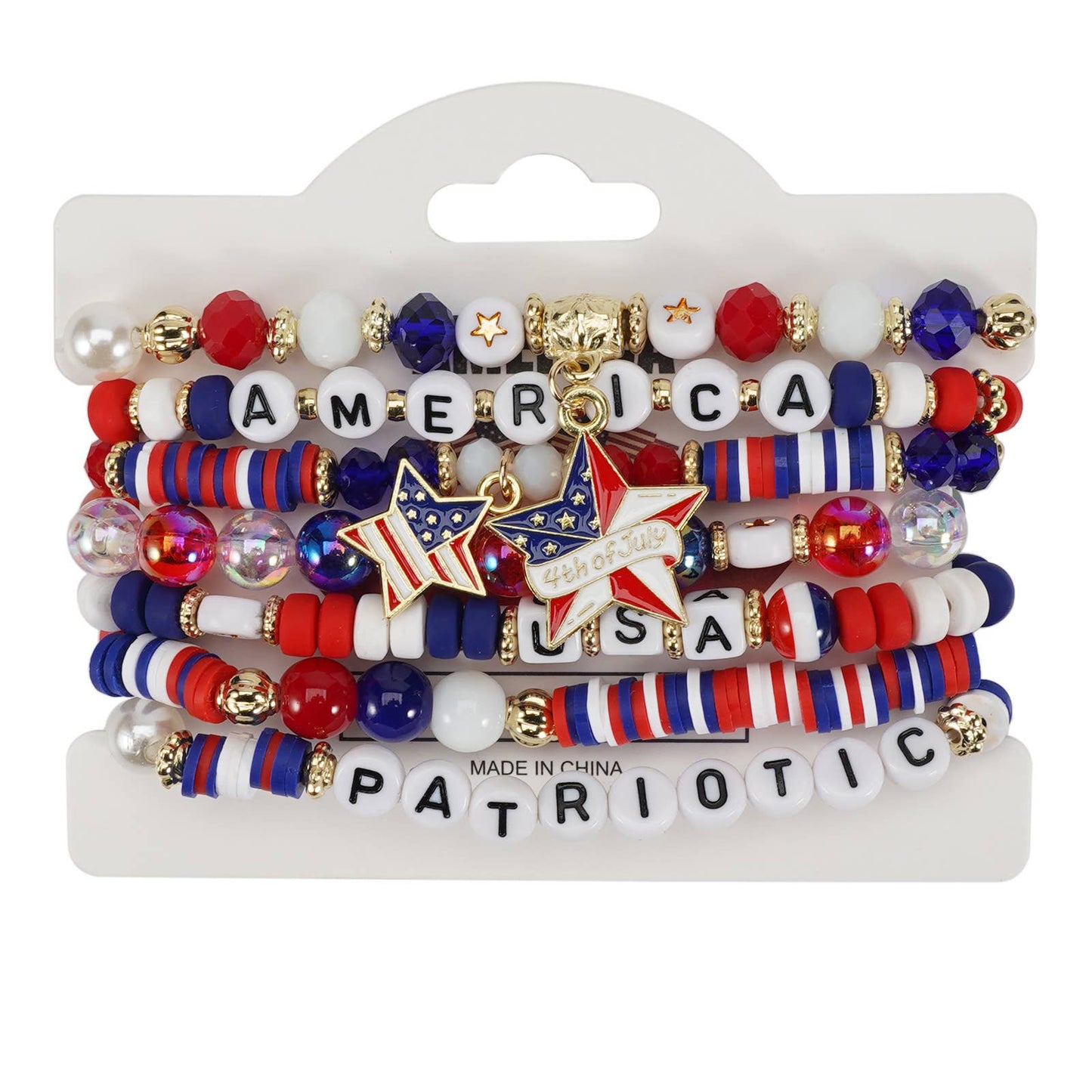 4th of July Patriotic Stackable Beaded Bracelet Set