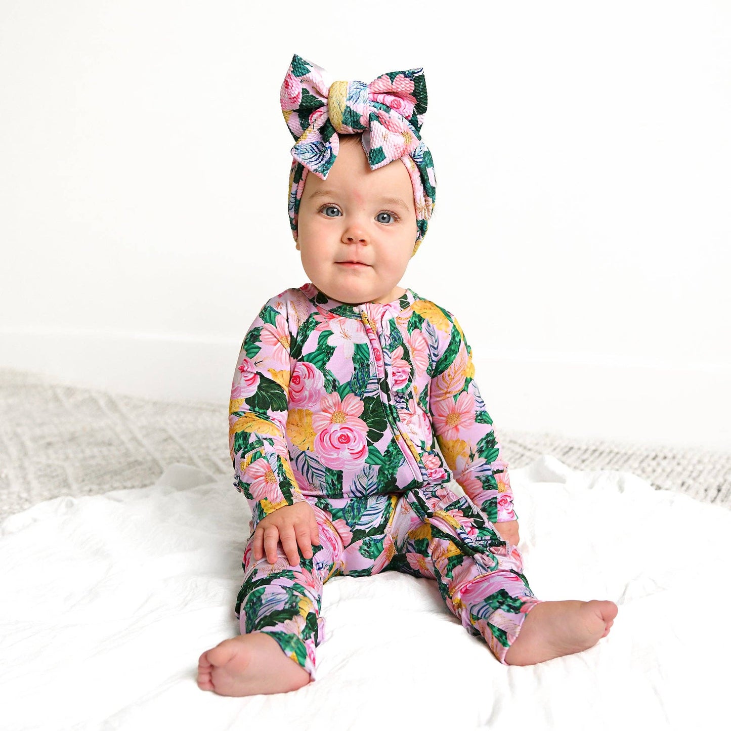 Luana RUFFLE ZIP Bamboo One Piece Floral Baby Outfit