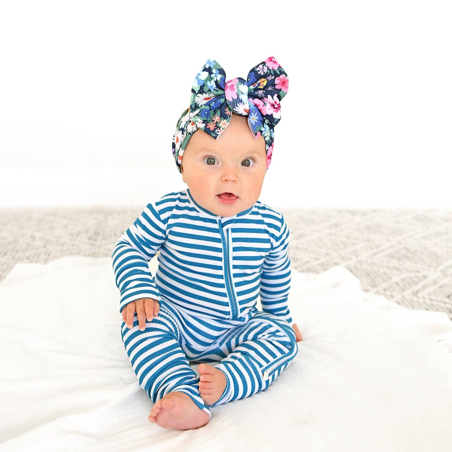 Cooper Blue Ribbed ZIP Bamboo Striped One Piece 2-Way Zipper