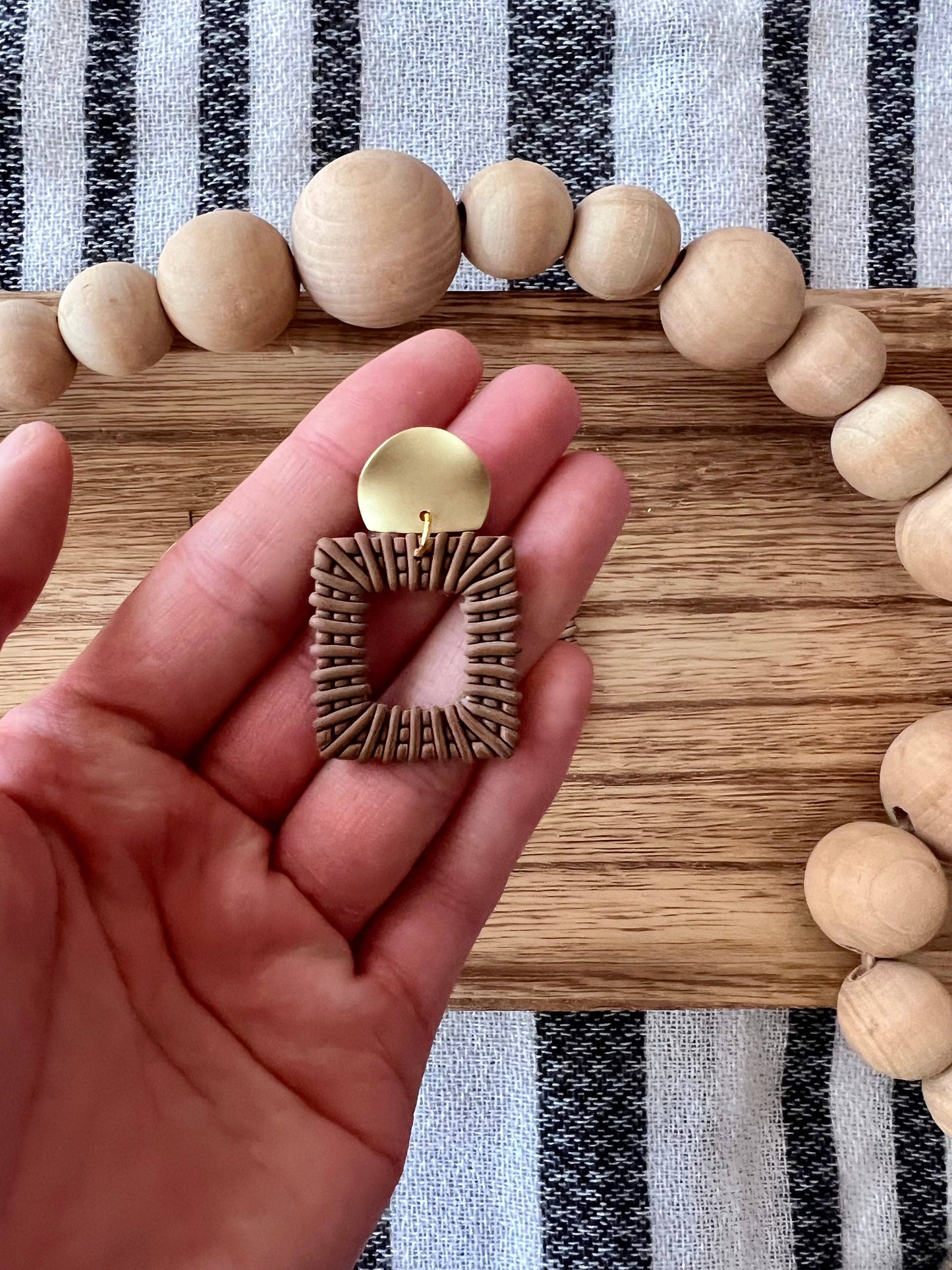 Square Rattan Clay Earrings