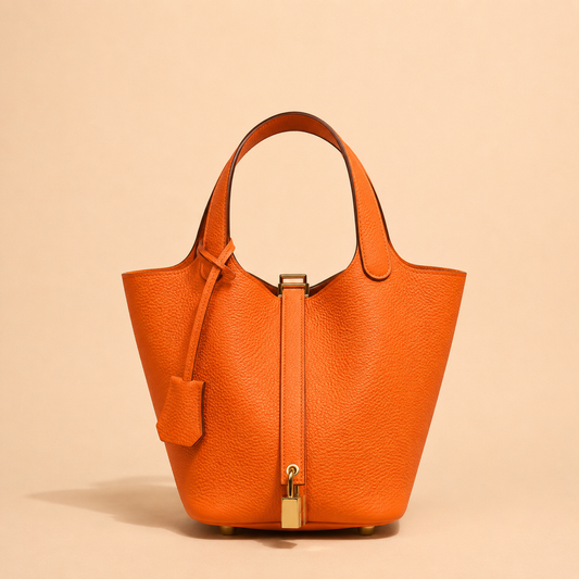 Leather Handbag with Lock - Hermes Orange
