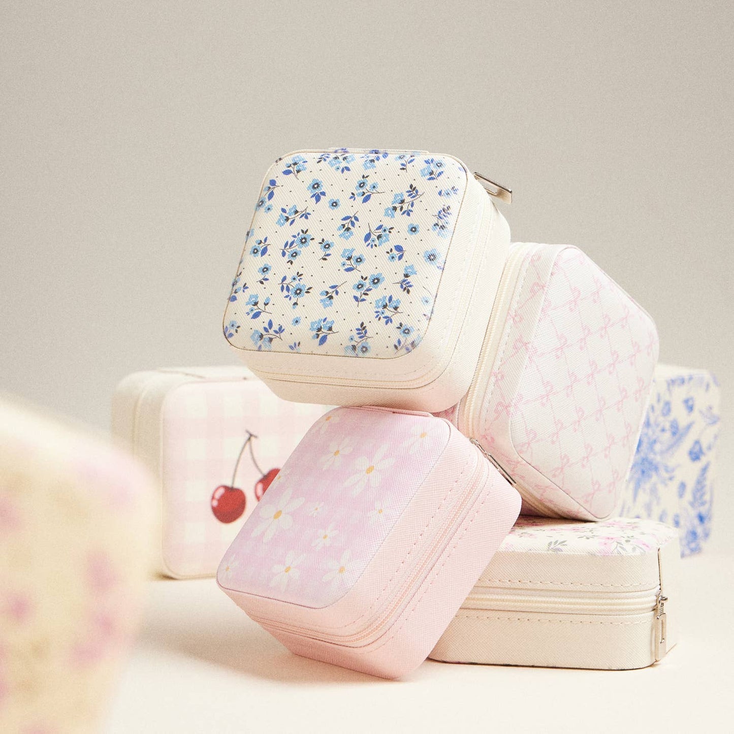 Multi Color Flower Pattern Jewelry Box -Travel Size