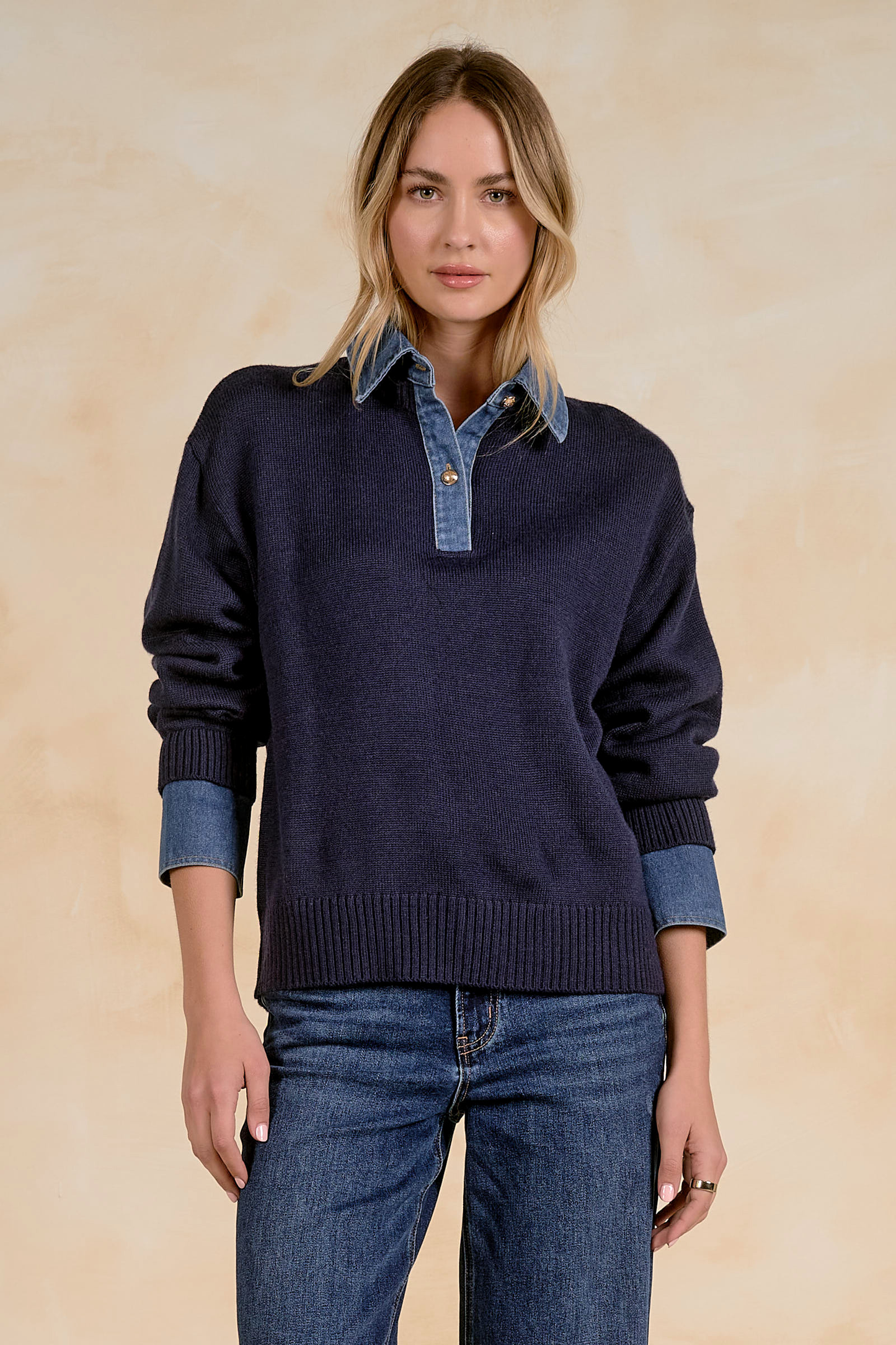 Navy Collared Denim Sweater