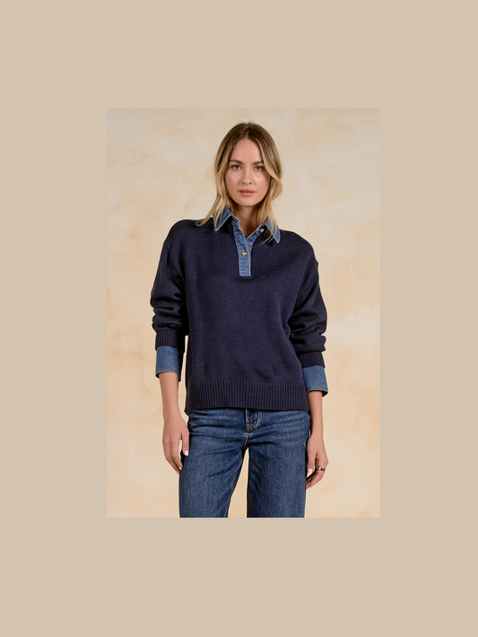 Navy Collared Denim Sweater