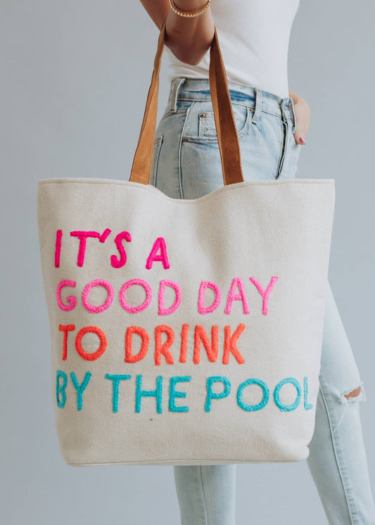 Drink By The Pool Tote Cream