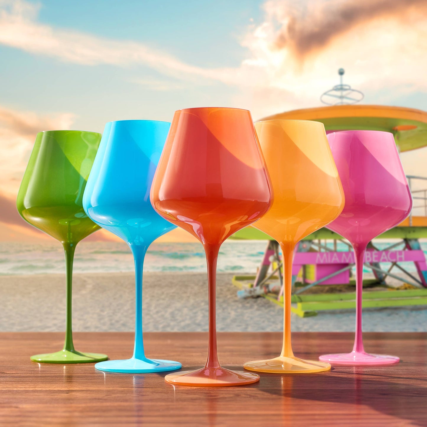 Colors of South Beach, Miami, City Wine Glass | 5 Set, 20 OZ