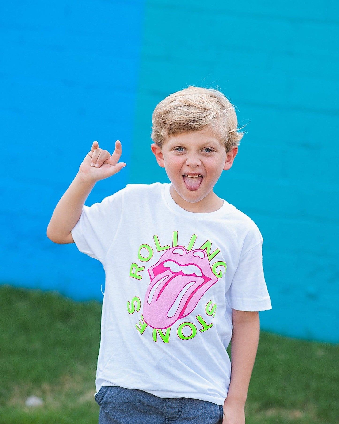 Rolling Stones Neon Puff Classic Lick White Tee