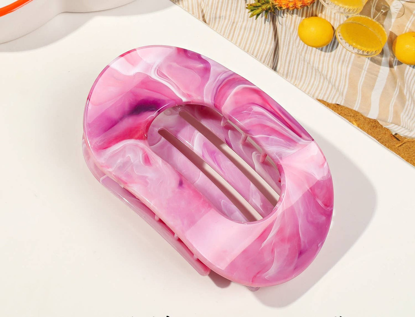 Women's Colorful Flat Round Flower Bow Hair Claw Clip