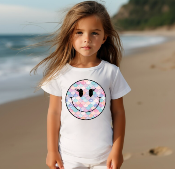 Mermaid Smiley Face Tee Shirt, Retro Smiley Face