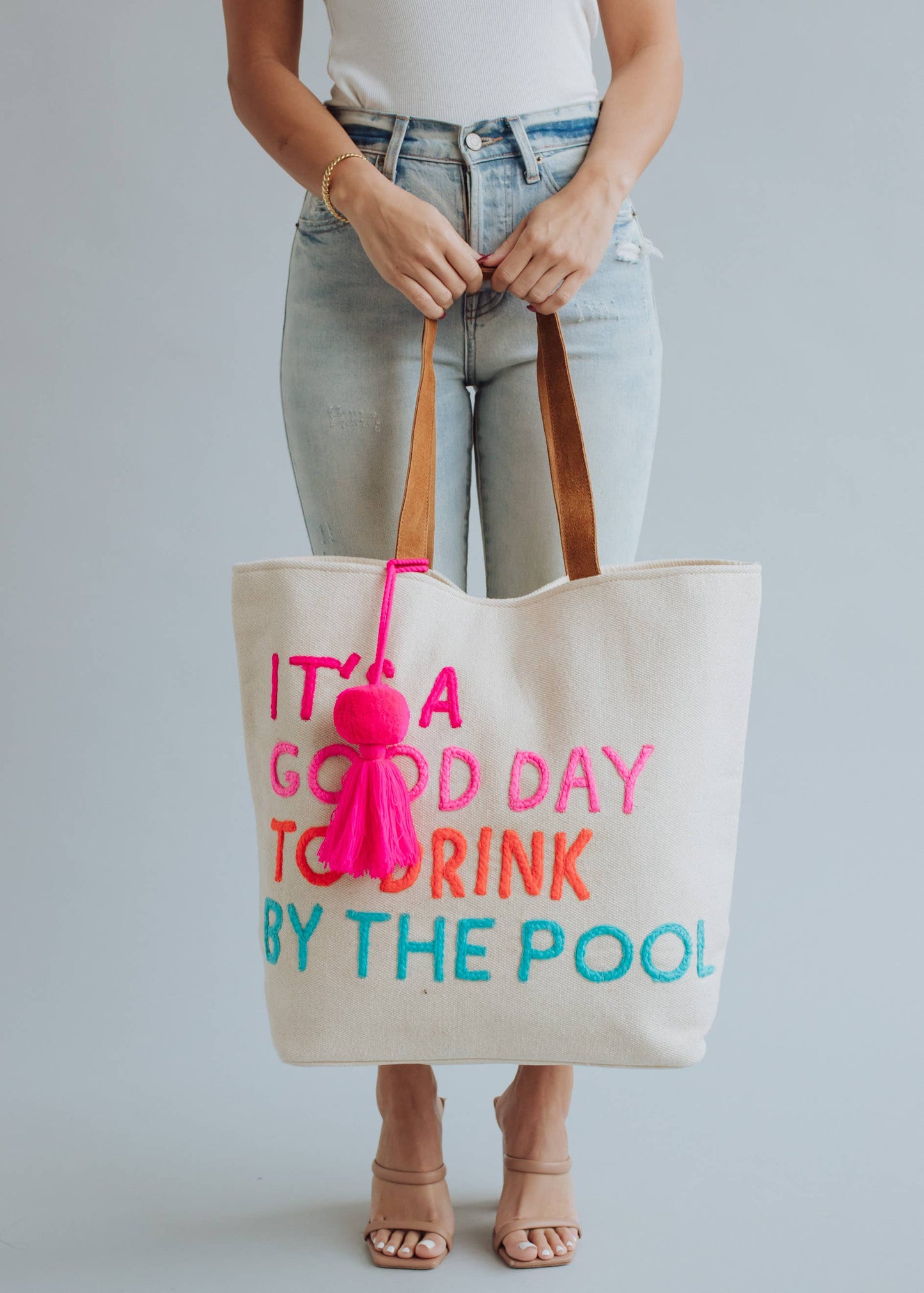 Drink By The Pool Tote Cream