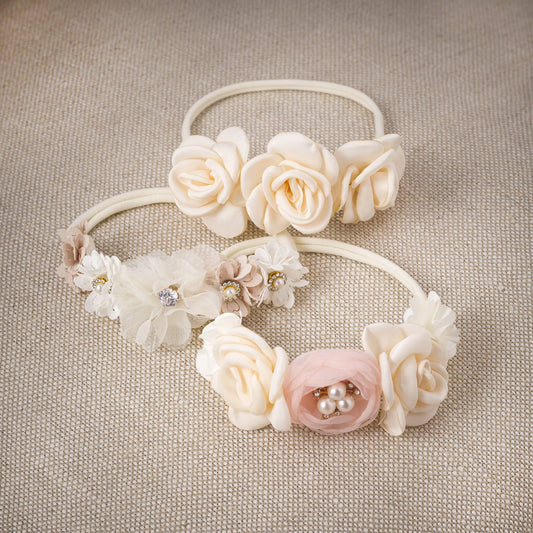 Girl's Headband with Faux Flowers  & Pearls