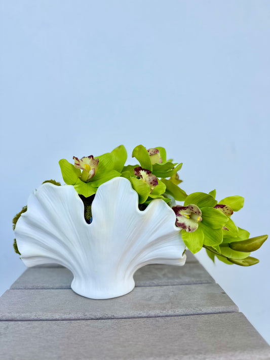 Cymbidium Orchid in Wavy Coral Vase