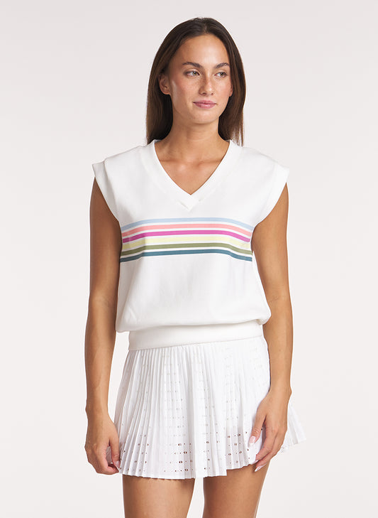 Stripe V Neck Sleeveless Pullover