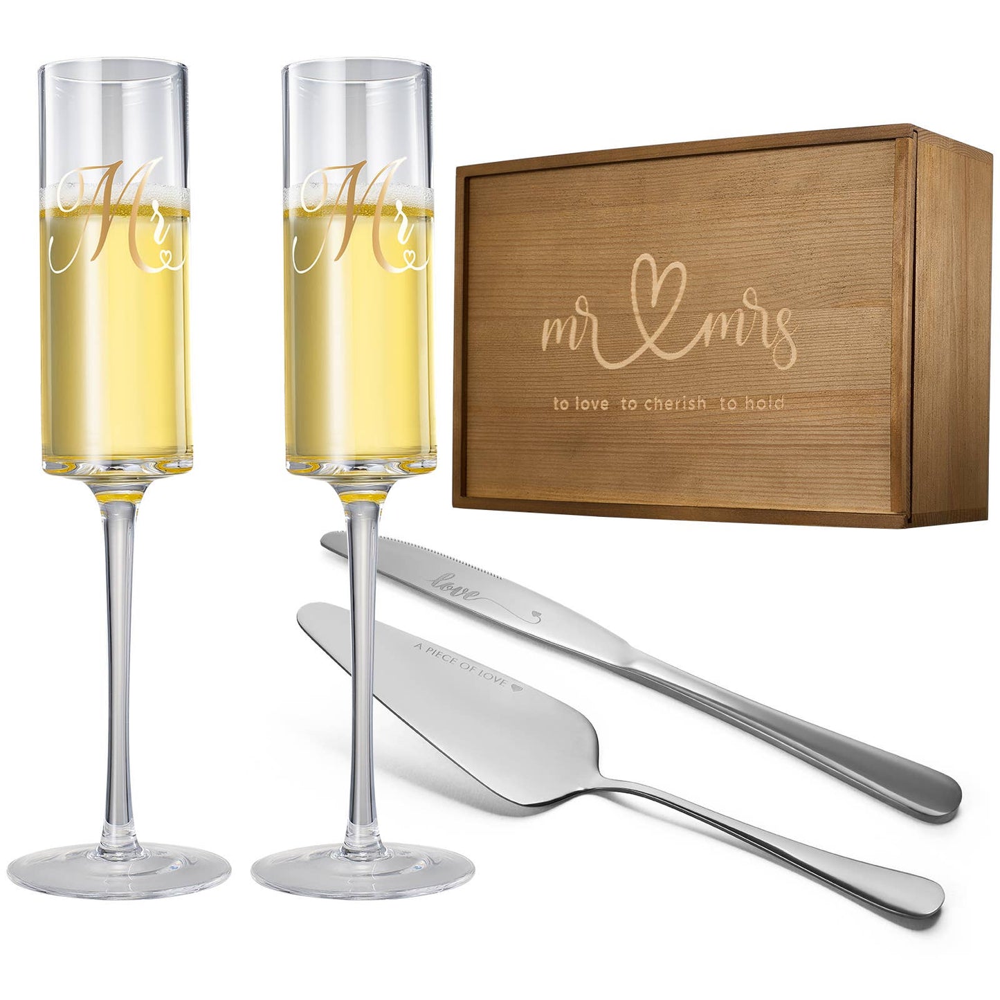 Wedding, Bridal Mr & Mrs Champagne Flutes Gift | Set of 2