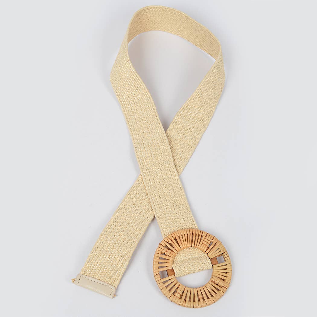 Handmade Bamboo Buckle Stretch Straw Belt