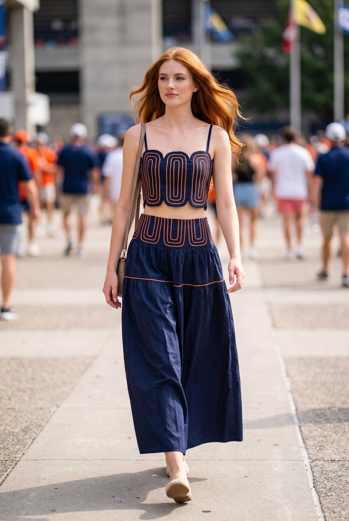 Exclusive Lace Trimmed Top & Skirt Set: NAVY/WHITE / S