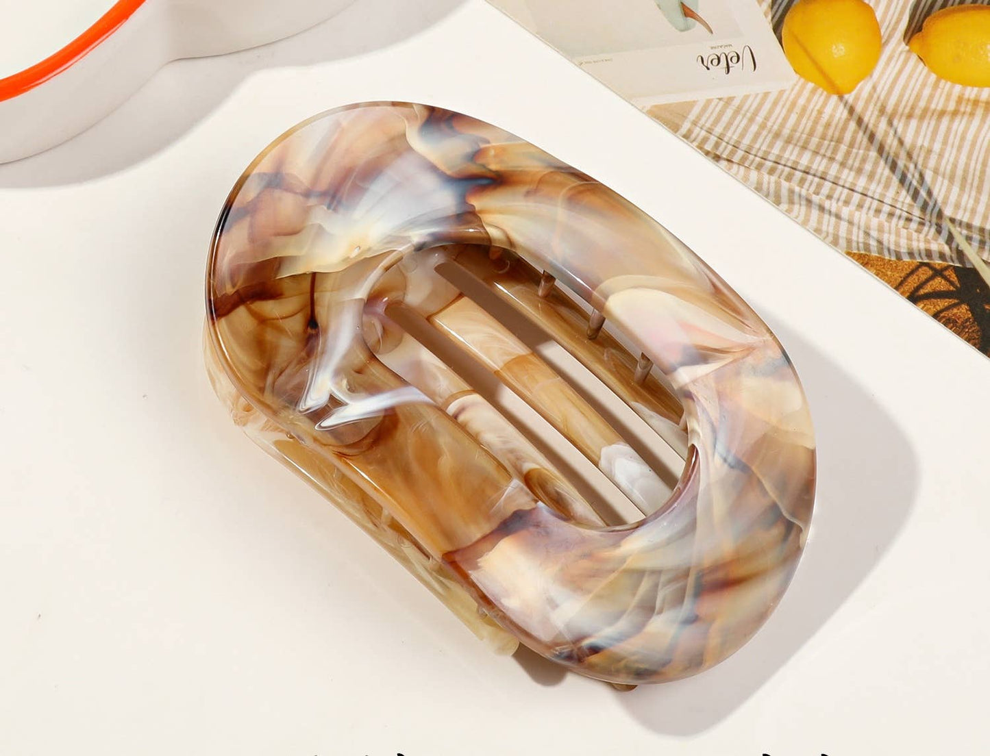 Women's Colorful Flat Round Flower Bow Hair Claw Clip