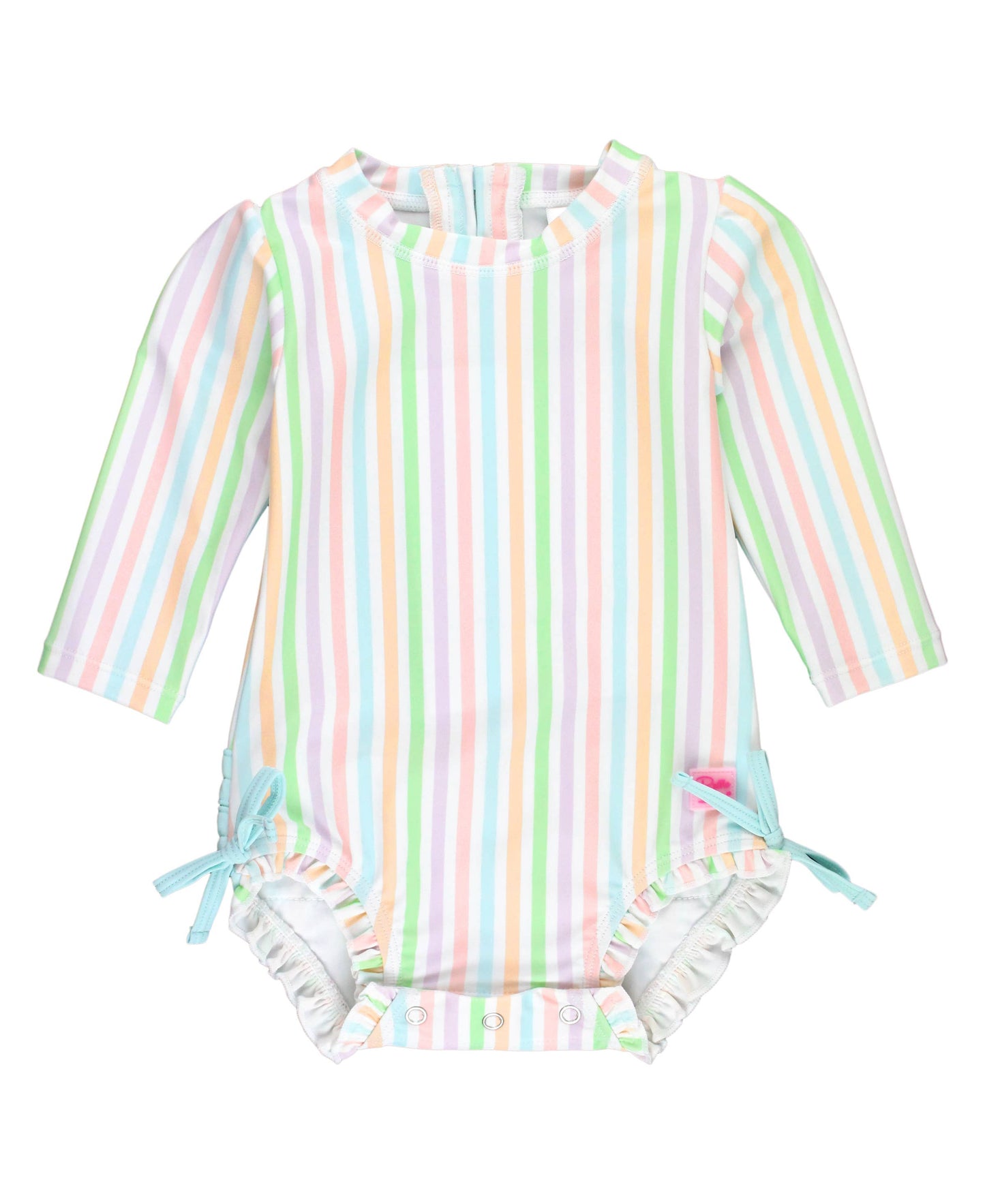 Baby Girls Pastel Rainbow Stripe Long Sleeve One Piece Rash Guard