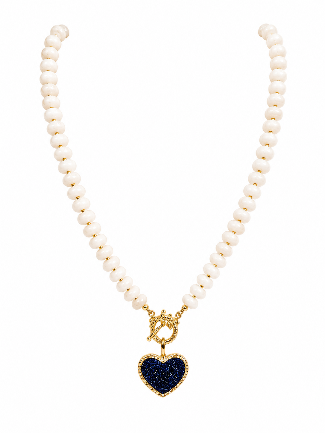 White Glass Beaded Necklace With Heart