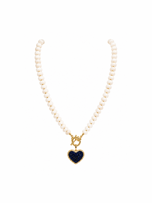 White Glass Beaded Necklace With Heart