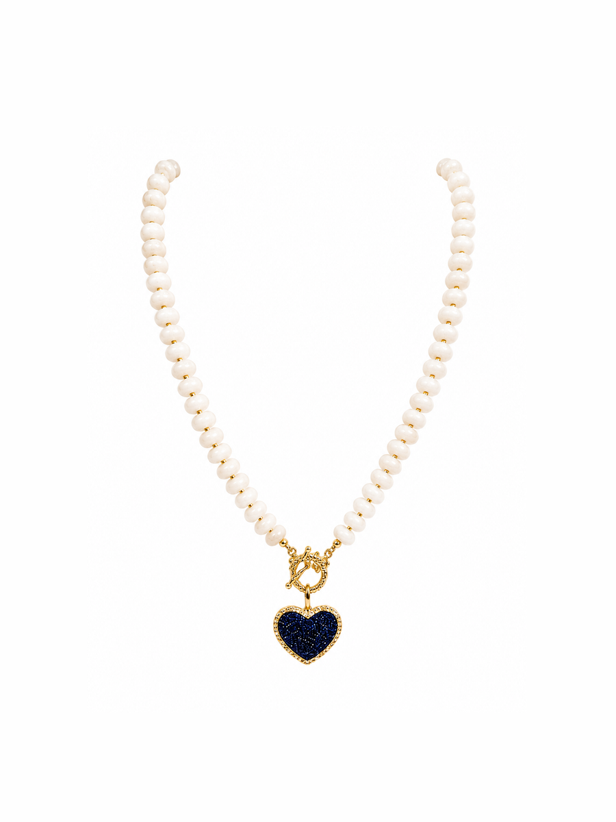 White Glass Beaded Necklace With Heart