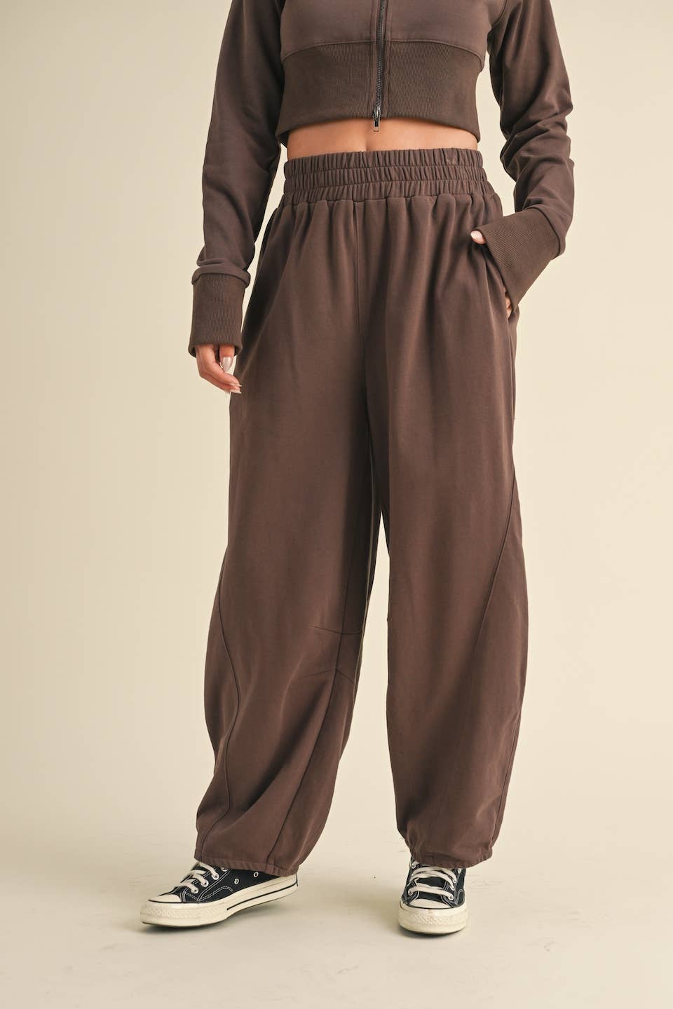 French Terry Crop Jacket and Flowy Jogger Pants Set