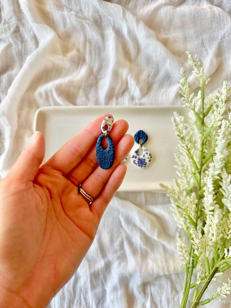 Elegant Daisy Earring, Daisy Earrings, Deep Navy Earrings