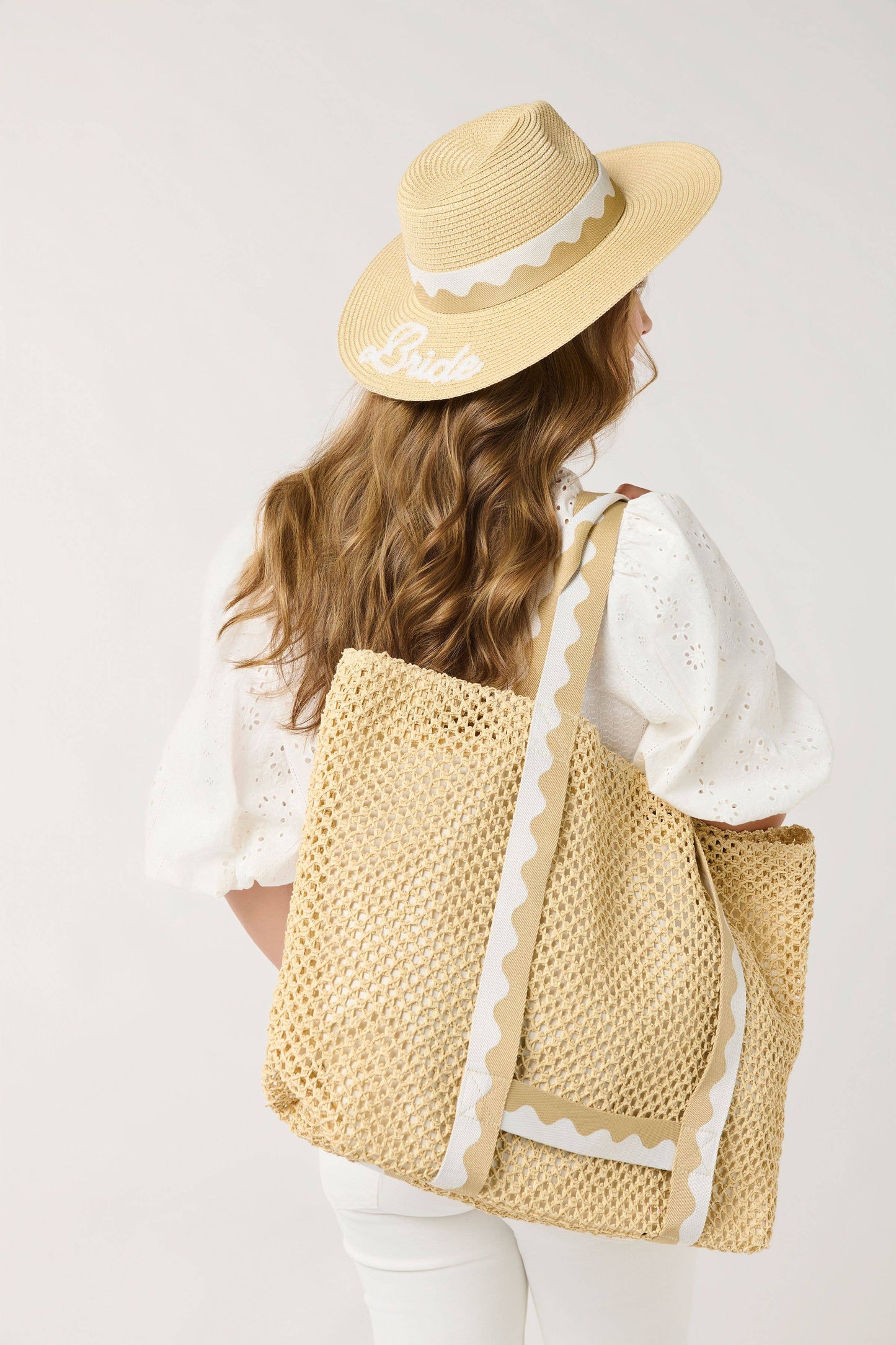 "BRIDE" HAT AND TOTE SET,NATURAL