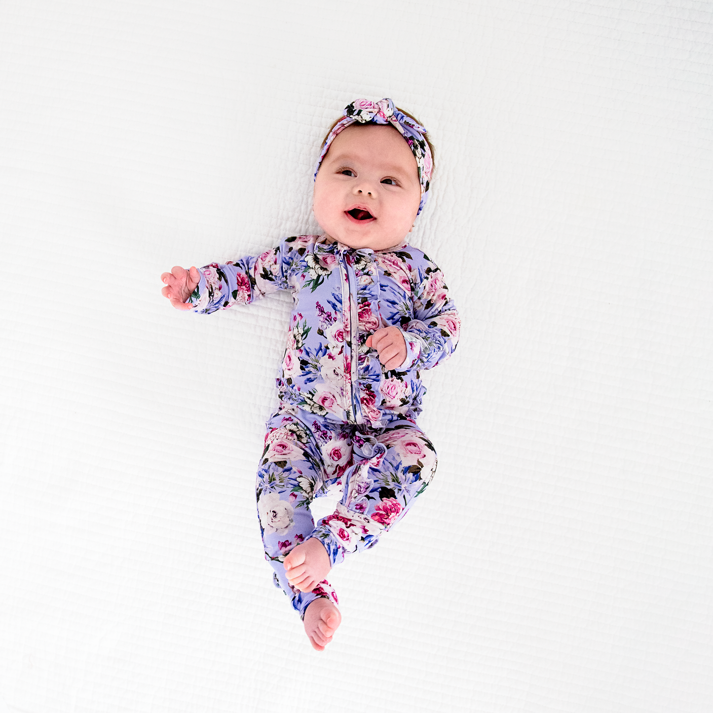 Emerson Floral Ruffle Zip Bamboo Baby Sleepies Little