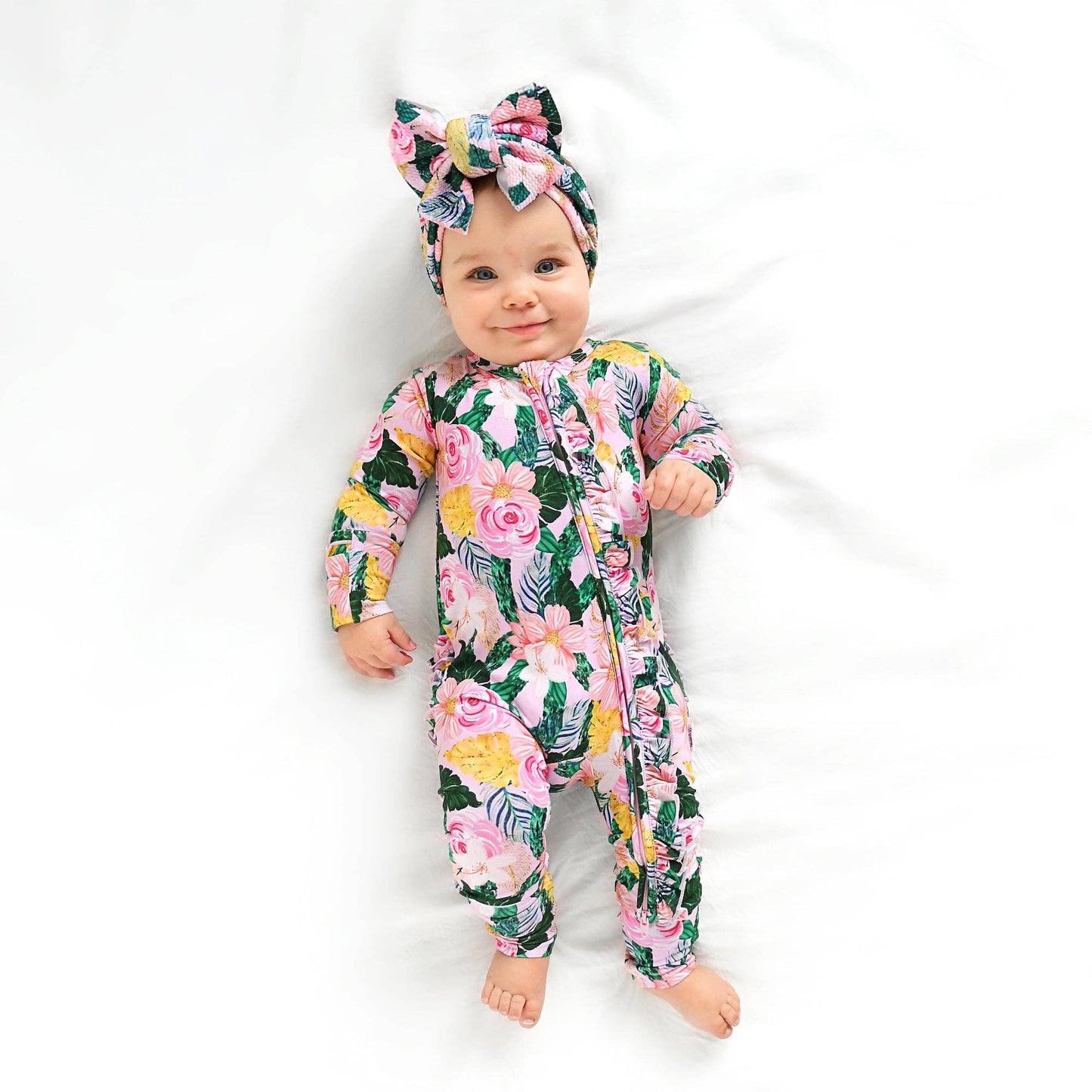 Luana RUFFLE ZIP Bamboo One Piece Floral Baby Outfit