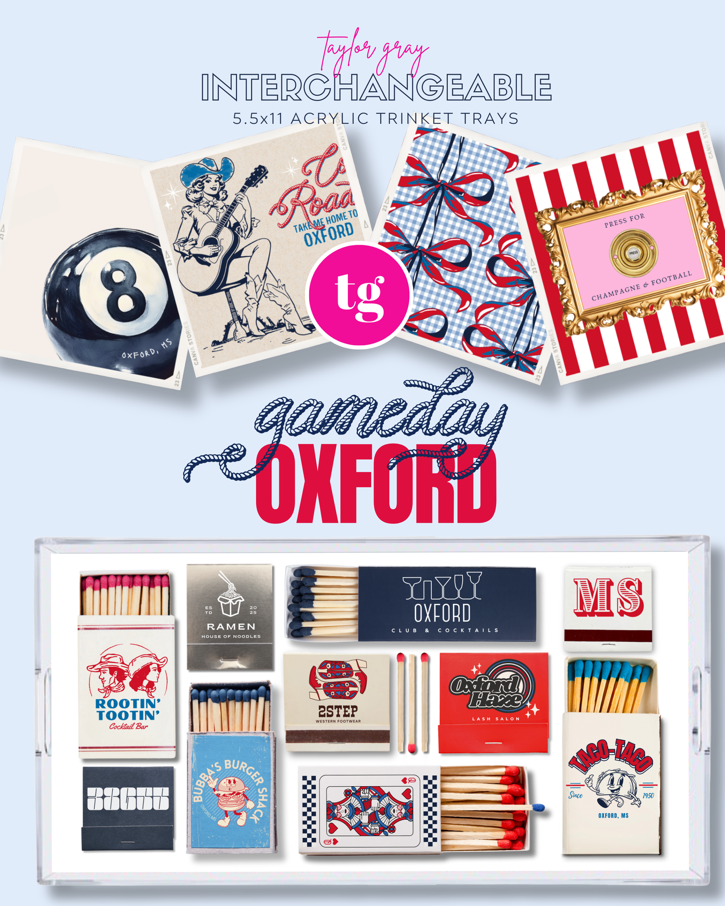 5.5x11 GAMEDAY OXFORD trinket tray insert set of 5