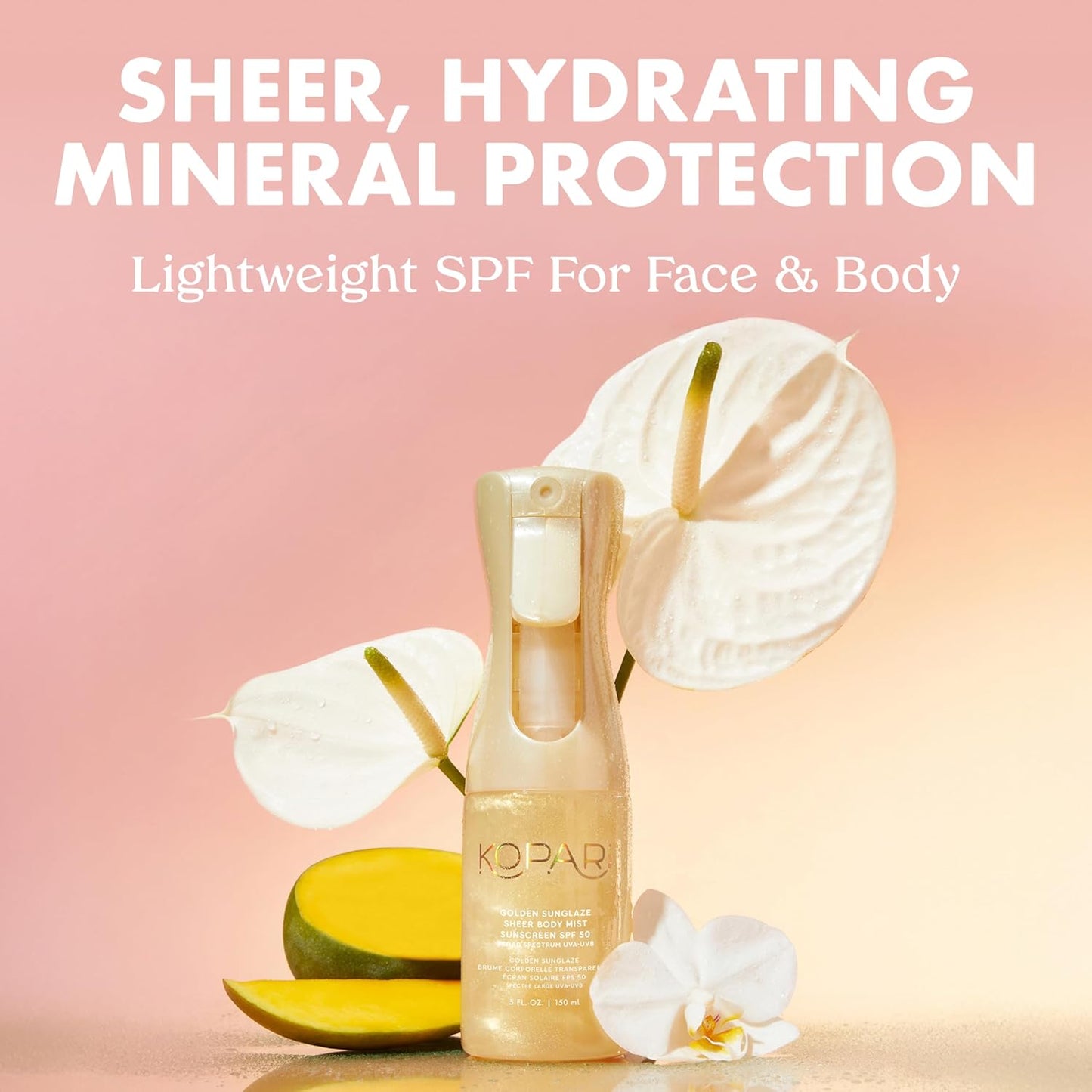 Kopari Golden Sunglaze Sheer Body Mist Sunscreen SPF 50, Infused with Shimmering Body Oil
