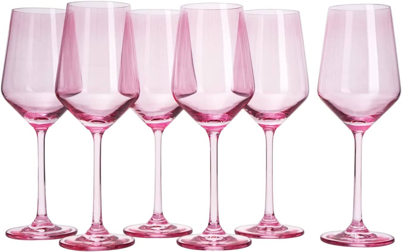 Pink Colored Wine Glass - 12 oz Hand Blown