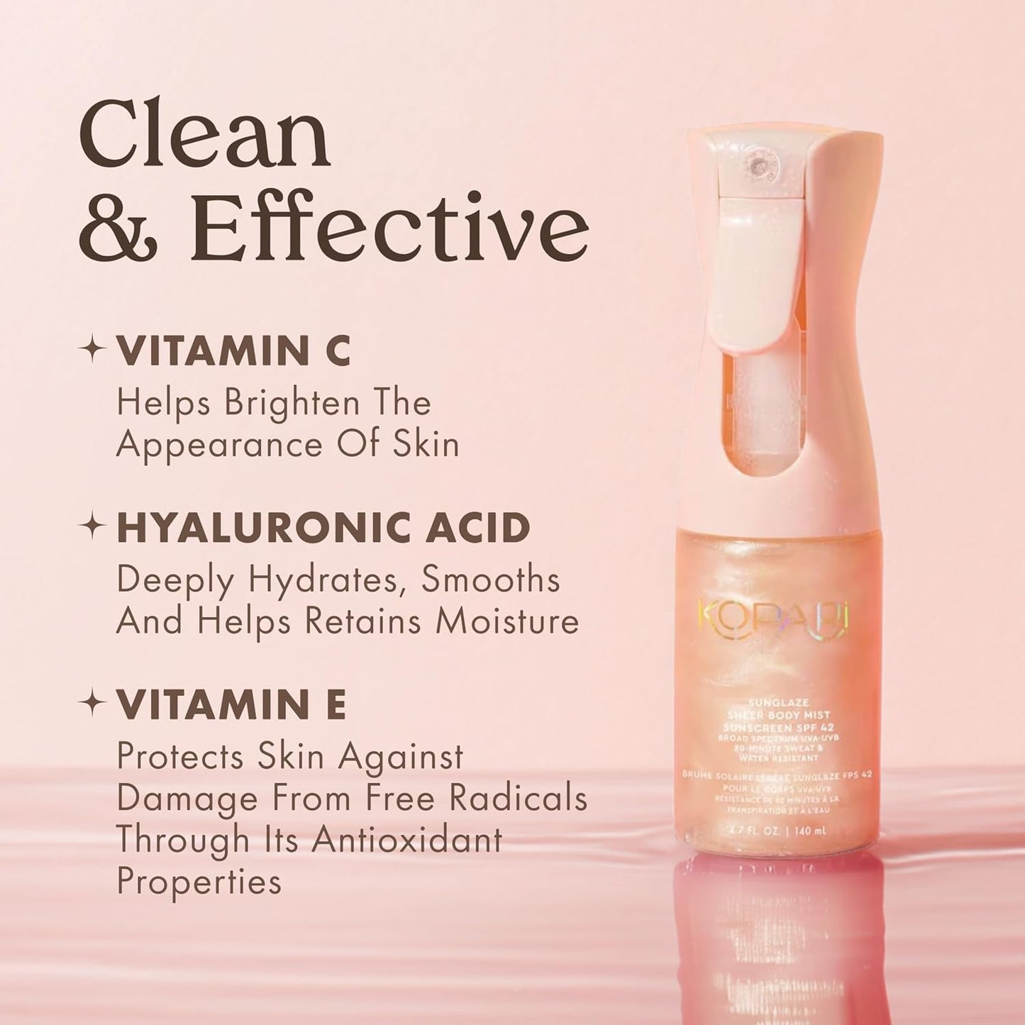 Kopari Rose Gold Sunglaze Sheer Body Mist Sunscreen SPF 42