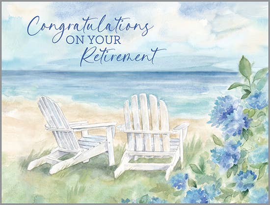 Retirement Greeting Card - Adirondack Chairs and Flowers
