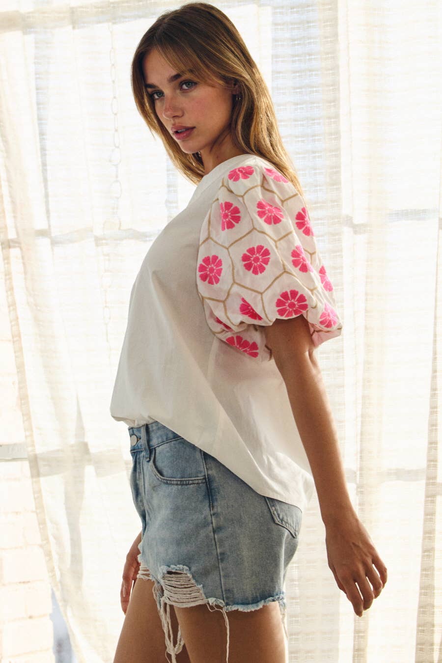 V-neck Floral Embroidery Blouse