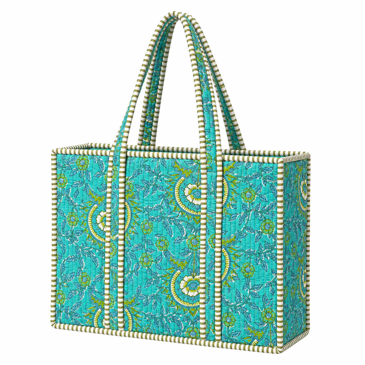 Turquoise Floral Quilted Bag Print