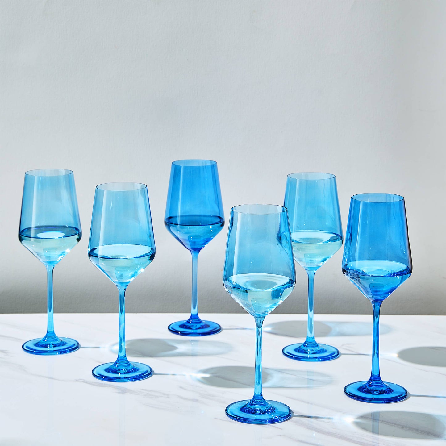 Blue Wine Glasses Set of 6 - 12 oz Cobalt Blue Glassware