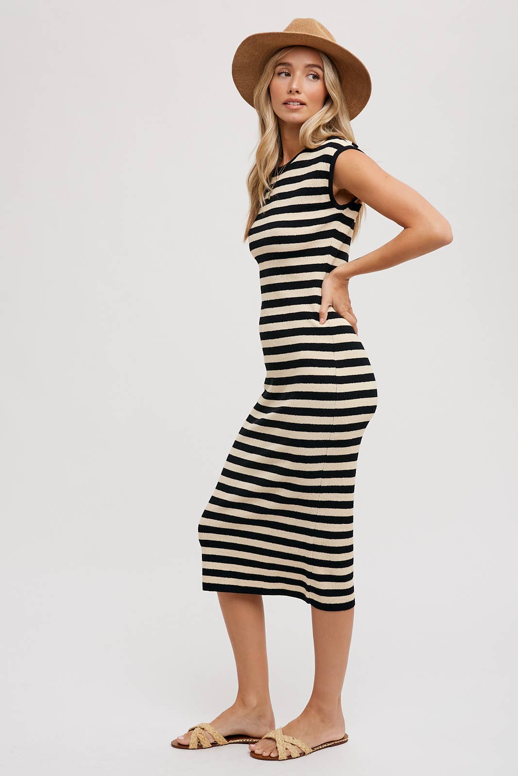 STRIPED CONTRAST TANK MIDI DRESS