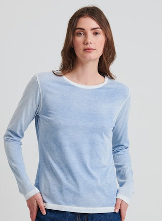 Pima Classic Spray Long Sleeve Crew - Chambray Blue
